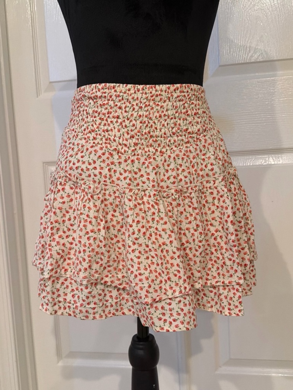 Sienna Sky White Mini Skirt with Red Floral Print
